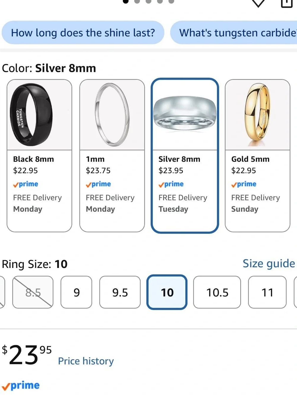 CROWNAL Silver Tone Rings – Minimalist Smooth Bands, Size 10, 8mm (Set of 2)